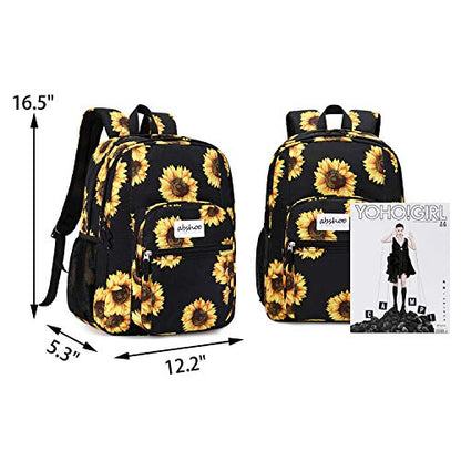 abshoo Classical Basic Womens Sunflower School Backpack For Teen Girls Water Resistant College Bookbag (Sunflower Black) - color: Sunflower Black, size: 16.5 Inc