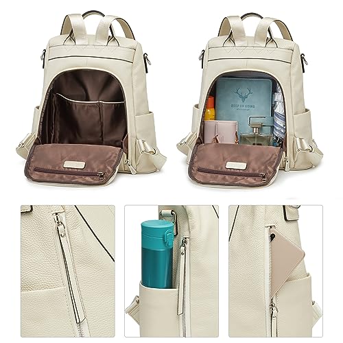 S-ZONE Leather Backpack Purses for Women Antitheft Rucksack Shoulder Bag Medium - color: White