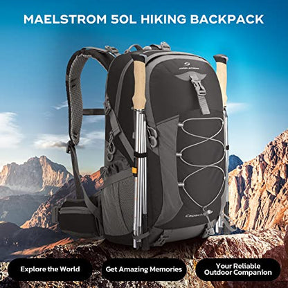 Maelstrom Hiking Backpack,Camping Backpack,50L Waterproof Hiking Daypack with Rain Cover,Lightweight Travel Backpack,Black - color: 50l Black, size: 50L
