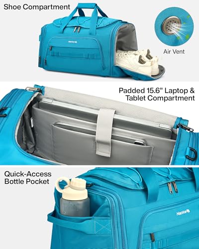 Hanke Gym Bag for Men Women, Expandable 45L-55L Large Capacity Travel Duffle Bag, 3-in-1 Weekender Backpack with Shoe Compartment & Wet Pocket, Durable Water-Resistant, Caribbean Blue - color: Caribbean Blue
