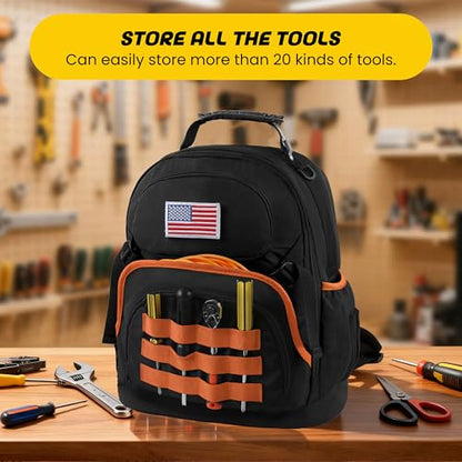Tool Backpack Heavy Duty with Removable Organizer, Electrician Backpack for Tools with Multiple Pockets & Padded Shoulder for Plumber, HVAC, Cable Technician