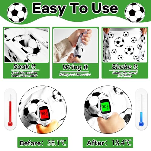 30Pcs Soccer Ball Cooling Towels for Neck and Face 40 x 12 Inch Sports Team Gifts Workout Ice Towel for Gym Sweat Microfiber Breathable Chilly Bulk Neck Wraps for Athletes Camping Travel Outdoor - style: Soccer