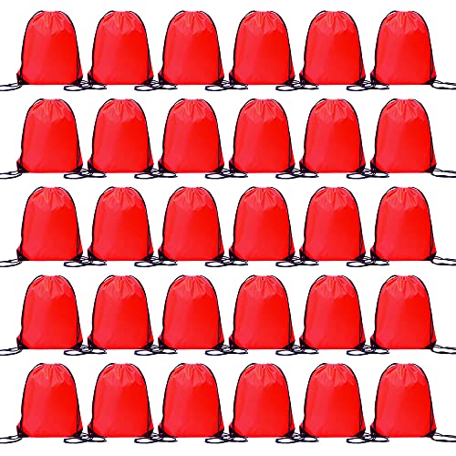 Bulk Drawstring Bags, Polyester Draw String Bags, Gym Sports Cinch Bag Drawstring Backpack for Women Men - color: Red