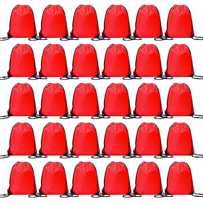 Bulk Drawstring Bags, Polyester Draw String Bags, Gym Sports Cinch Bag Drawstring Backpack for Women Men - color: Red