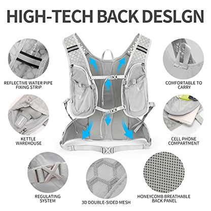 IX INOXTO Hydration Pack Backpack, Lightweight Water Backpack with 2L Hydration Bladder Daypack for Men Women,Running Hydration Vest for Trail Running Hiking Cycling Race Climbing - color: Grey white