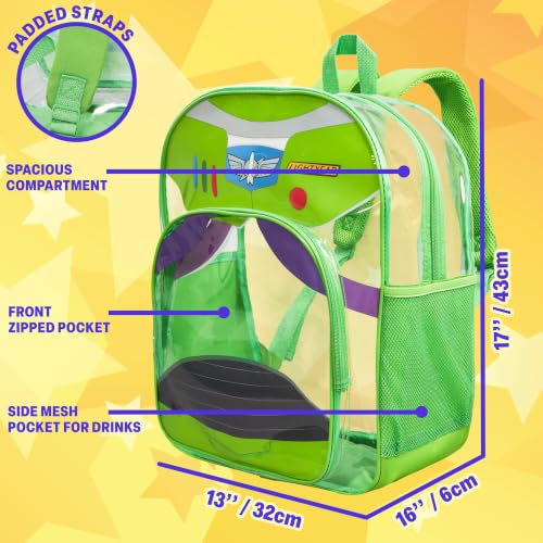 Get Trend Disney Toy Story Boys Clear Backpack for Stadium Events, Buzz Lightyear 17 inch Transparent School Bookbag, See Through Travel Bag with Straps, Gifts for Boys (Green Buzz Lightyear) - color: Green Buzz Lightyear