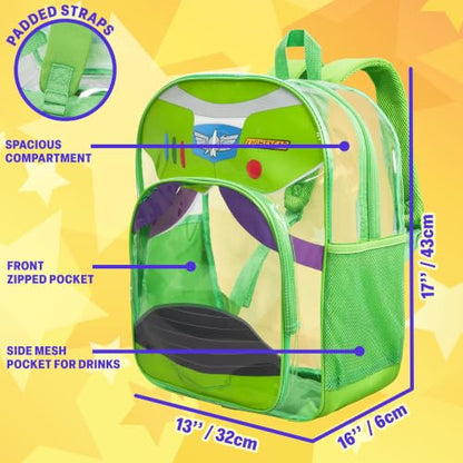 Get Trend Disney Toy Story Boys Clear Backpack for Stadium Events, Buzz Lightyear 17 inch Transparent School Bookbag, See Through Travel Bag with Straps, Gifts for Boys (Green Buzz Lightyear) - color: Green Buzz Lightyear