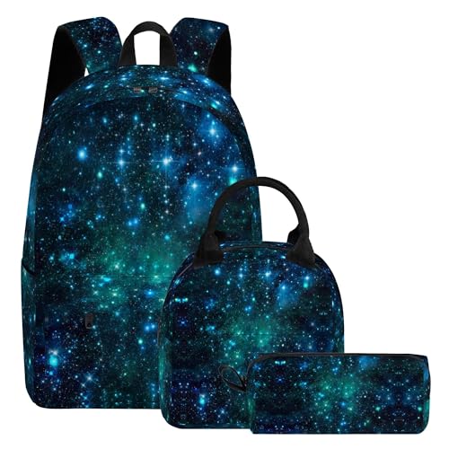 3PCS Boys Galaxy Backpack, Bookbag for Kids Boys with Lunch Box, 17 Inch Galaxy Teens Back to School Bag Set, Laptop Backpack for Mens School/Daypack - color: Galaxy