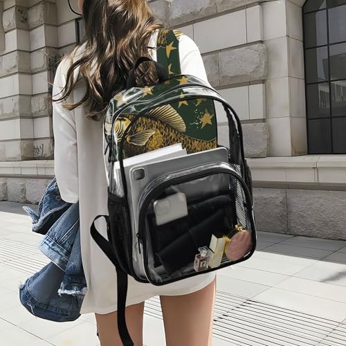 Big Fish Stars Camo Clear Backpack PVC Transparent Backpack Lightweight Book Bag Capacity Clear Bag for Kids Boys Girls - color: Forest Night Green