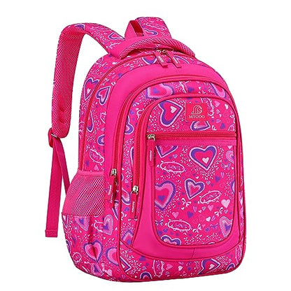 MYGOO Girls School Backpack Vineyard Heart Pink Bookbag for Elementary Middle School Ages 5-12, 17 inch Large Capacity 24L Kids Student Travel Bags - color: Vineyard Heart Pink