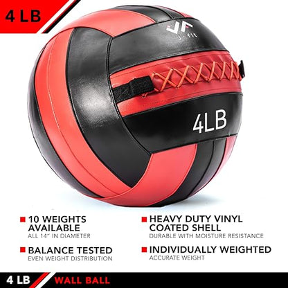 JFit Wall Ball – Premium Soft Weighted Exercise Ball for Strength, Conditioning, Gym & Home Workouts, 4-30 LB - color: Red/Black, style: 4 LB