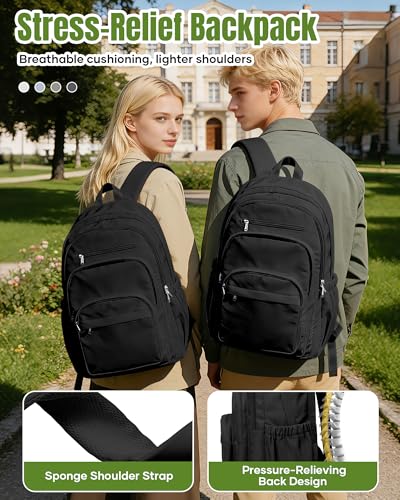 weradar Black School Backpack For Women Men, Lightweight Casual Daypack College Backpack, Aesthetic Students Bookbag, Backpack With Lots Of Pockets,Cute High School Bag For Boys Girls - color: Black