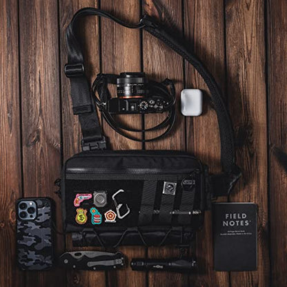 TACTICAL_GEEK Cache L3 EDC Sling Bag Chest, Lightweight Shoulder Daypack, 500D Nylon, Travel Hiking Concealed Carry, Crossbody Bag, Tactical Backpack, Hiking Ambidextrous Strap Black - color: Black
