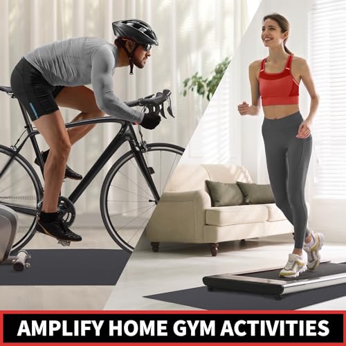 Treadmill Mat, 7'x3'/6'x3'/6'x2.5'/5.6'x2'/4'x2', 6mm Thick Exercise Equipment Gym Mat for Hardwood FloorCarpet, Compatible with Peloton Bike, Indoor Spin Bike, Elliptical - color: 72"x36"x6mm-black