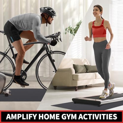Treadmill Mat, 7'x3'/6'x3'/6'x2.5'/5.6'x2'/4'x2', 6mm Thick Exercise Equipment Gym Mat for Hardwood FloorCarpet, Compatible with Peloton Bike, Indoor Spin Bike, Elliptical - color: 72"x36"x6mm High-density-black