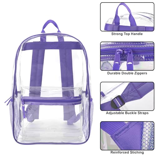 Trail maker Bulk Clear Backpacks Wholesale for School 24 Pack Clear Backpacks for Boys, Girls, School, Stadium, Travel (Purple Pack) - color: Purple Pack