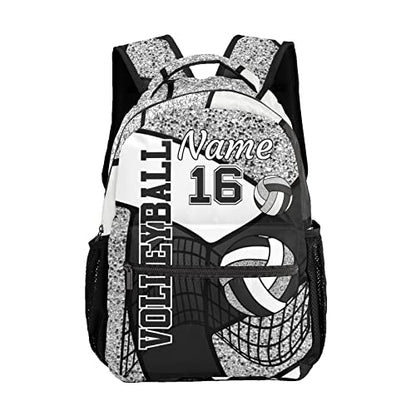 Volleyball Black Grey Print Backpack Shoulder Shopping Bag Travel Casual Bags with Name Text - color: Backpack 10