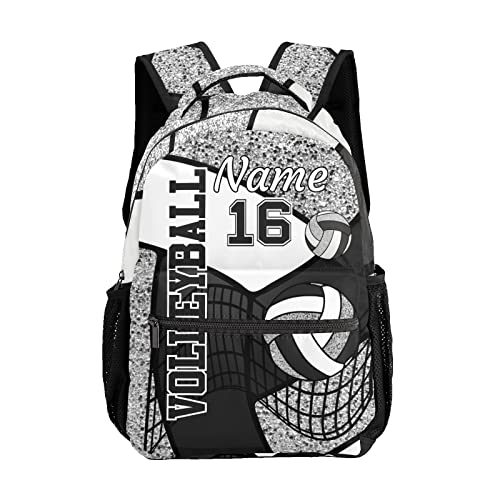 Volleyball Black Grey Print Backpack Shoulder Shopping Bag Travel Casual Bags with Name Text - color: Backpack 10