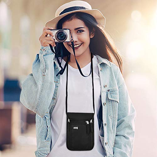 Travel Pouch Neck Wallet Family Passport Holder Organizer Case with RFID Blocking | Family Passport Holder - color: Black