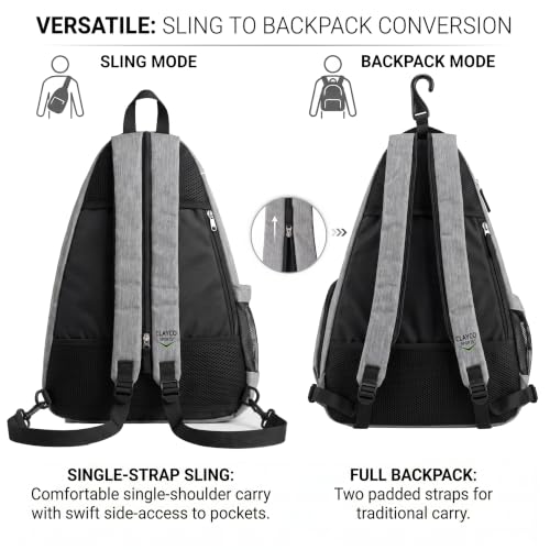 Personalized Pickleball Bag - Custom Paddle Backpack with Name or Logo, Crossbody Reversible Sling for Men & Women with Fence Hook and Water Bottle Holder - color: Gray