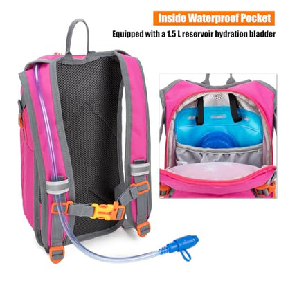 Kids Hydration Backpack, Water Hiking Backpack for Boys or Girls with 1.5L Reservoir Bladder - color: Rose
