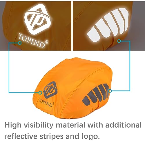 TOPIND Bike Helmet Cover High Visibility Waterproof Cycling Helmet Rain Cover with Reflective Strip Dustproof Breathable Mountain Road Bicycle Helmet Snow Cover Ride Gear - color: Orange, size: Medium