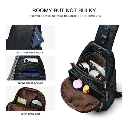 LATMAP 7L Sling Bag For Women Faux Leather Anti Theft Small Casual Daypack Backpack Fanny Pack Crossbody Chest Bags Purse Waterproof Black - color: Black