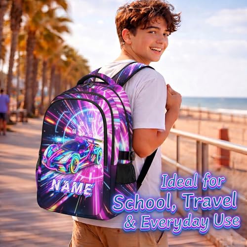 Personalized Backpacks Racing Car Backpack for Kids Teens School Elementary to Middle, Custom Large Capacity Bookbag for Travel Camping Students - color: Blue