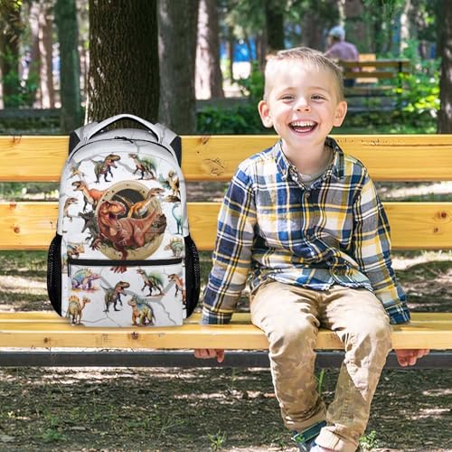 Boys Dinosaur Backpacks Toddler Backpack, 17 Inch Kids Bookbag for Preschool Kindergarten Elementary Dinosaur-Themed School Bag with Adjustable Padded Straps - color: White