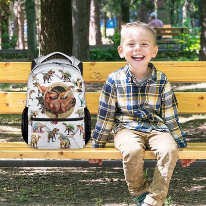 Boys Dinosaur Backpacks Toddler Backpack, 17 Inch Kids Bookbag for Preschool Kindergarten Elementary Dinosaur-Themed School Bag with Adjustable Padded Straps - color: White