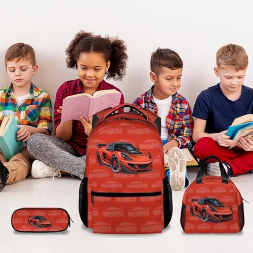 Backpack Set for Kids - Car Backpacks for Boys, 17 Inch Durable Toddler School Bookbag with Lunch Box and Pencil Case - color: Style-3