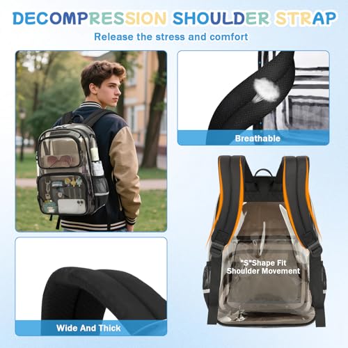 Sisipoet Clear Backpack for Girls, Heavy Duty PVC Transparent Bookbag for School, Classic Casual Kids Backpacks, Smokey - color: Black and Gray