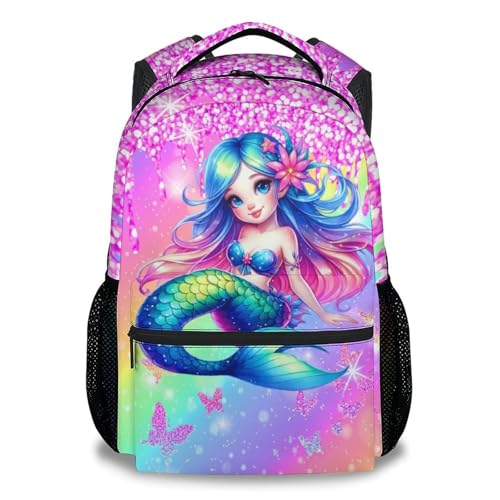Mermaid Backpack for Girls School Bag with Pocket - Kids Toddler Animal Bookbag for Travel Daycare Summer Outing (17 Inch) - color: Light Pink