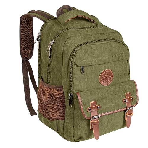 Ama Dablam Premium Original Canvas Backpack/ 17”Laptop/XL-30L/ Many Pockets | Strong Zippers | Thick Cotton | College Travel - color: Sage Green