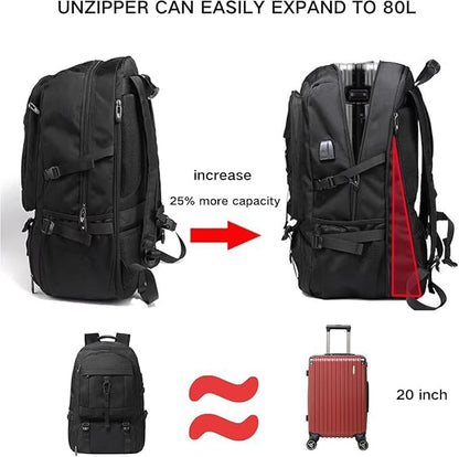 DUSLANG Travel laptop backpack, Extra Large 60L Traveling College Backpack,Large Capacity Backpack for Men Women,Fits 17 Inch Computer, USB Charging Port, Black - color: 60l Black With Shoe Storage