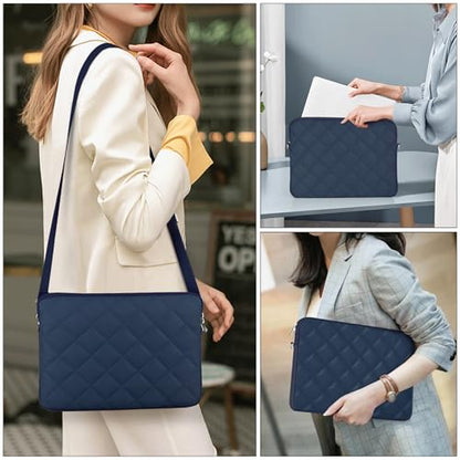 Puffy Quilted Laptop Sleeve with a Removable Shoulder Strap Compatible with MacBook Air/Pro, 13-13.3 inch Notebook, Compatible with MacBook Pro 14 inch M3 M2 M1 Chip 2023-2021 - color: Sleeve - Navy, size: 13-13.3 inch