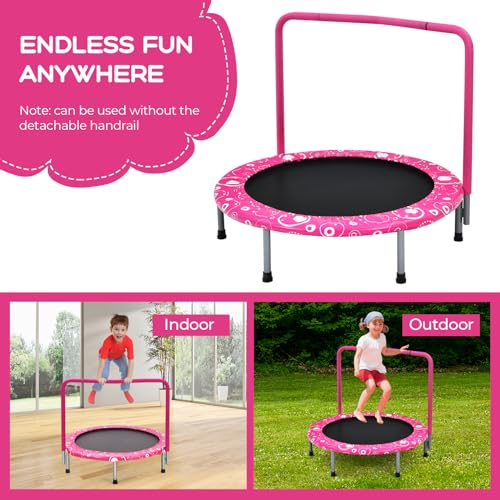 KOTEK 36 Inch Toddler Trampoline, Foldable Mini Recreational Trampoline with Handle & Safety Padded Cover, ASTM Approved Small Baby Trampoline, Indoor Trampoline for Kids, Max Load 330 Lbs - color: Pink