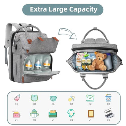 ISMGN Diaper Bag Backpack with Changing Station, Large Diaper Bag, Baby Bag, Multifunctional Diaper Bag, Gray - color: Upgrade Dark Grey