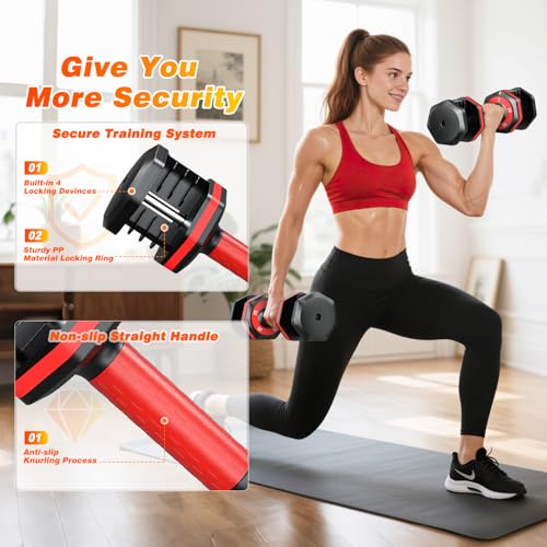 XDDIAS Adjustable Dumbbells Set of 2 for Strength Training, One-Hand Quick Adjust, 25/55/80/90 lbs Options, Anti-Slip Grip Handle, Compact Home Gym Weights for Men Women - color: Basic 5-Level 25LB Pair