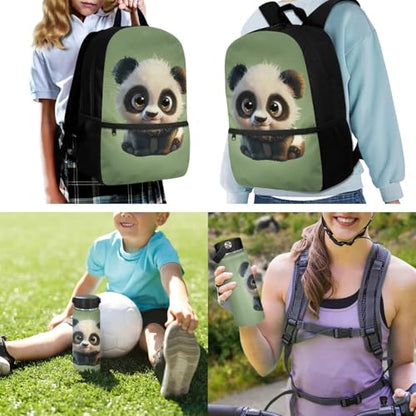 ZOUTAIRONG School Bags for Girls 7-10/10-12/12-16, Cute Panda Insulated Water Bottle for Hot & Cold Drinks Casual Backpack with Side Pockets - color: Panda