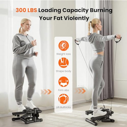 Sweetcrispy Mini Stair Stepper with Resistance Bands, Hydraulic Home Stepper Machine, 300 LBS Weight Capacity, Compact Cardio Equipment with LCD Monitor, No Assembly Required - color: Black