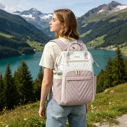 VANKEAN 17.3 Inch Laptop Backpack for Women Large Capacity - color: Beige/Dusty Pink, size: 17.3 Inch