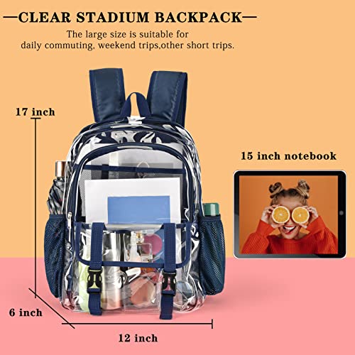 Clear Backpack, Large Clear Bag Stadium Heavy Duty PVC Transparent See Through Backpacks for Boys Girls, College, Work, Navy Blue - color: Navy Blue