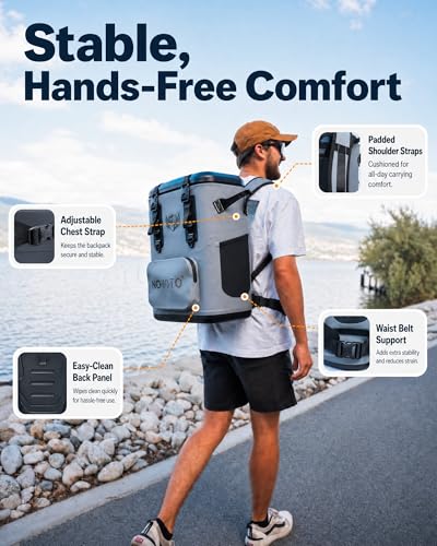 30 Can Magnetic Backpack Cooler, Zipperless Soft Cooler Backpack with Wide-Mouth Magnetic Lid, Leakproof Insulated Soft Sided Cooler for Beach, Fishing, Tailgating & Kayak - color: Gray