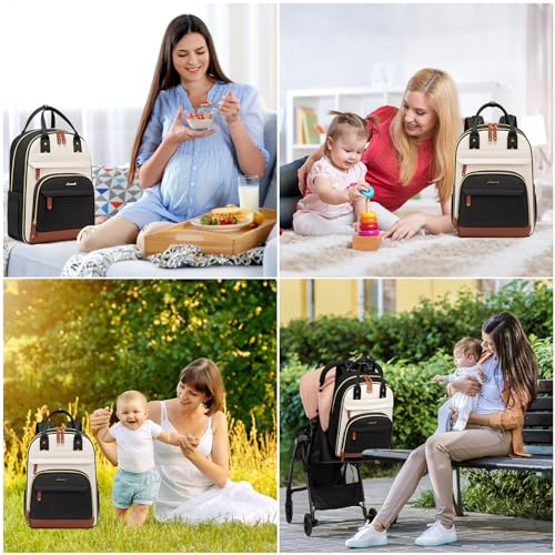 LOVEVOOK Diaper Bag Backpack, Baby Bag with Changing Pad, Large Diaper Backpack Boy Girl, Waterproof Baby Registry Bag for Mom Dad with Stroller Buckles, Beige Brown Black - color: Beige Brown Black