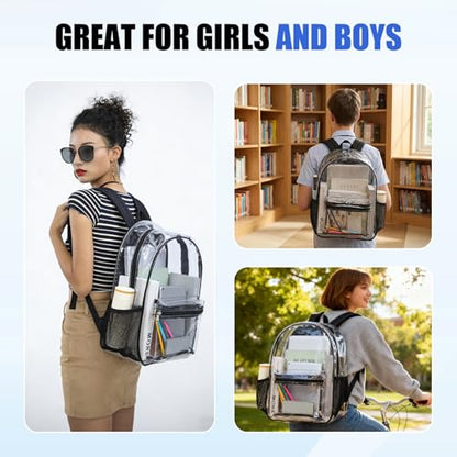 Clear Backpack for School, 17-Inch Transparent Bookbag for Boys & Girls - color: Black+clear