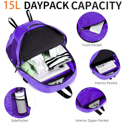 Small Hiking Backpack 15L Travel Lightweight Hiking Packable Daypack Water-Resistant Foldable Backpacks for Women Men Camping (Purple) - color: Purple, size: 15L