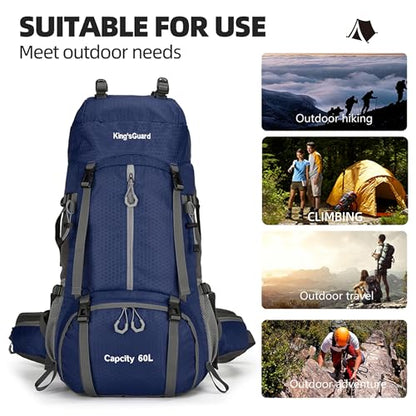 King'sGuard 60L waterproof lightweight hiking backpack with rain cover and shoe compartment outdoor sports travel backpack (Navy blue) - color: Navyblue