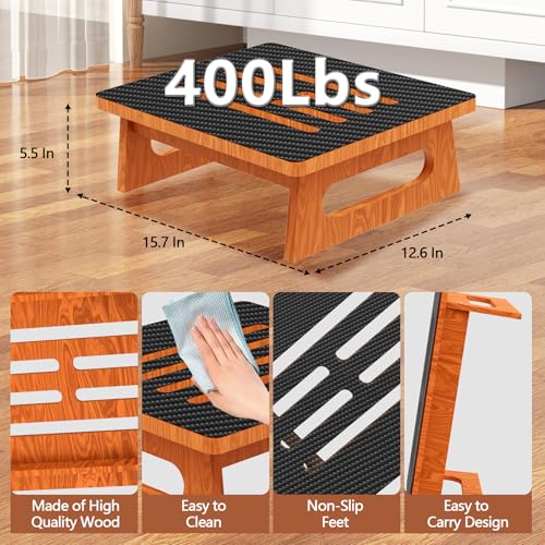 5.5" Height Step Stools for Adults, Heavy Duty One Step Stool with Non-Slip Rubber, Wooden Foot Stool 400 Lb Capacity, Suitable for Stairs, High Bedside, Office and Outdoor - size: 5.5 In Height