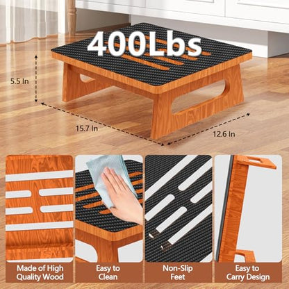 5.5" Height Step Stools for Adults, Heavy Duty One Step Stool with Non-Slip Rubber, Wooden Foot Stool 400 Lb Capacity, Suitable for Stairs, High Bedside, Office and Outdoor - size: 5.5 In Height
